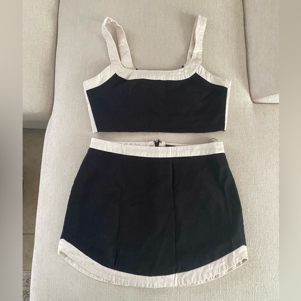 ColorBlock linen blend Crop Top & Mini Skirt Set By 7 For All Mankind